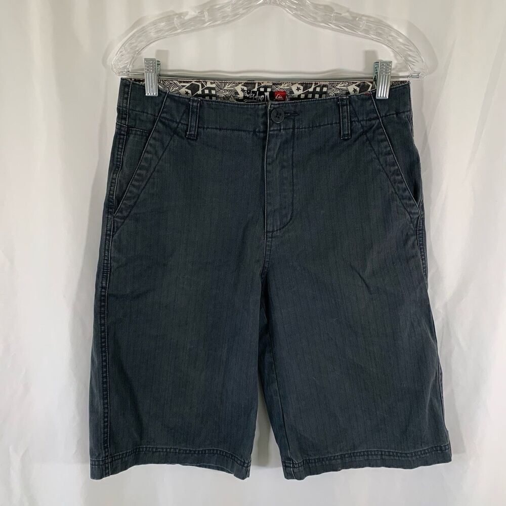 Quicksilver Shorts Boys 30" 20 Grey Skater Pockets Button Zip Cotton Blend